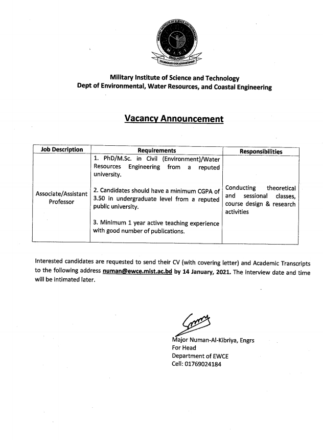 FACULTY RECRUITMENT CIRCULAR AT EWCE DEPARTMENT